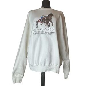 Vintage Horse Racing Embroidered Crewneck – Off White, Size XL